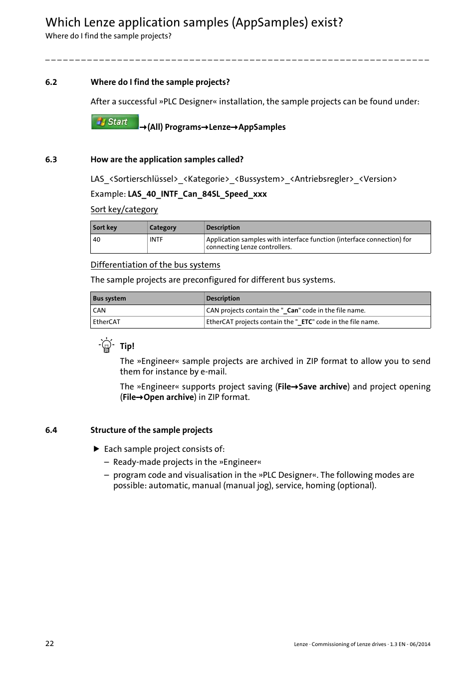 2 where do i find the sample projects, 3 how are the application samples called, 4 structure of the sample projects | Structure of the sample projects, Which lenze application samples (appsamples) exist | Lenze PLC Designer R3-x User Manual | Page 22 / 159