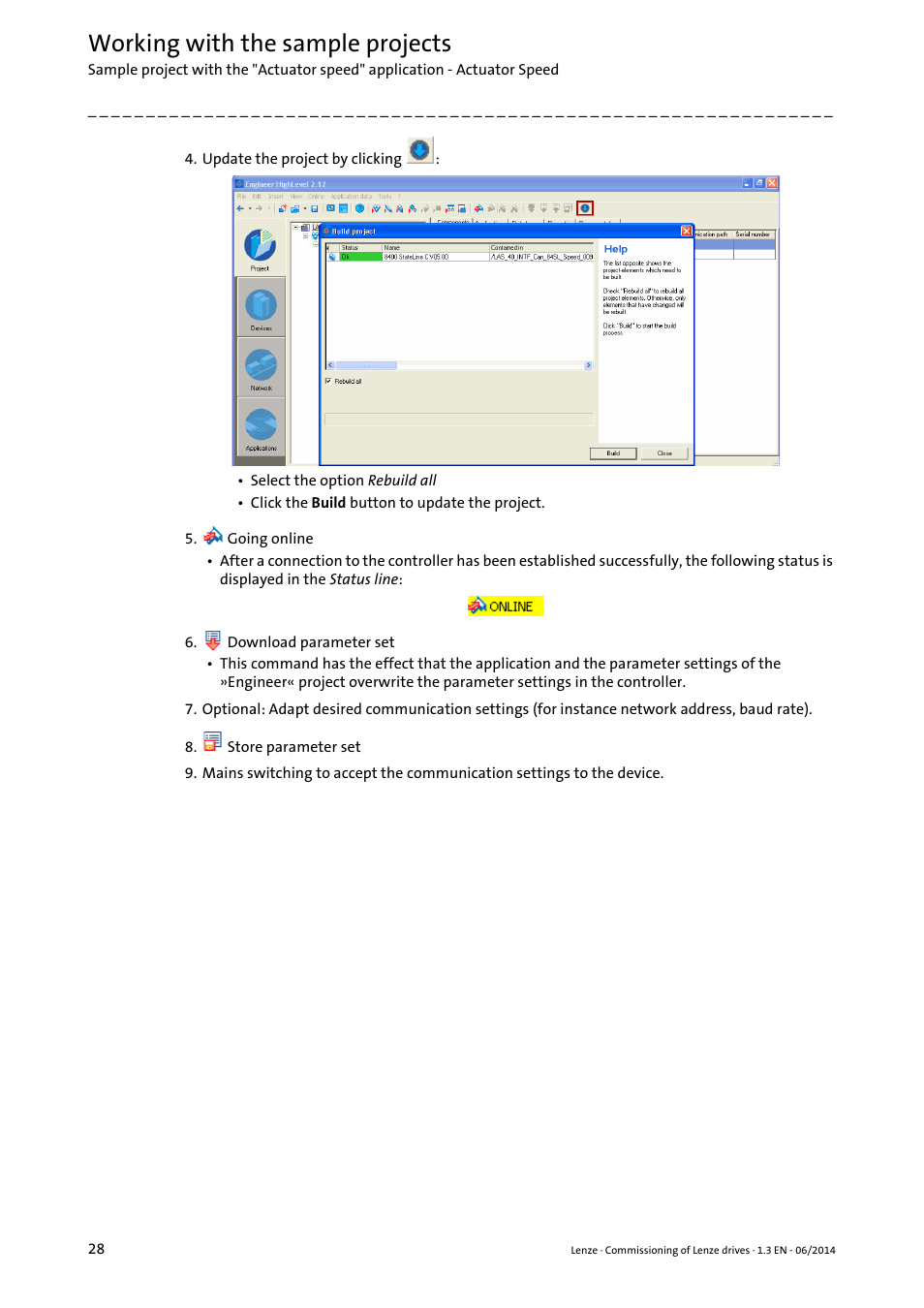 Working with the sample projects | Lenze PLC Designer R3-x User Manual | Page 28 / 159