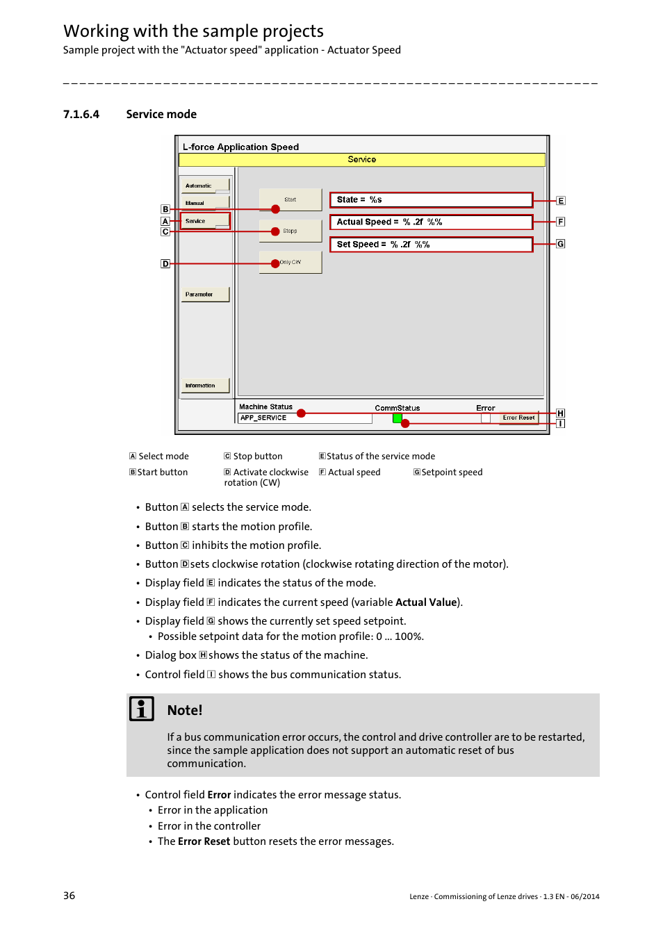 4 service mode, Service mode, Working with the sample projects | Lenze PLC Designer R3-x User Manual | Page 36 / 159