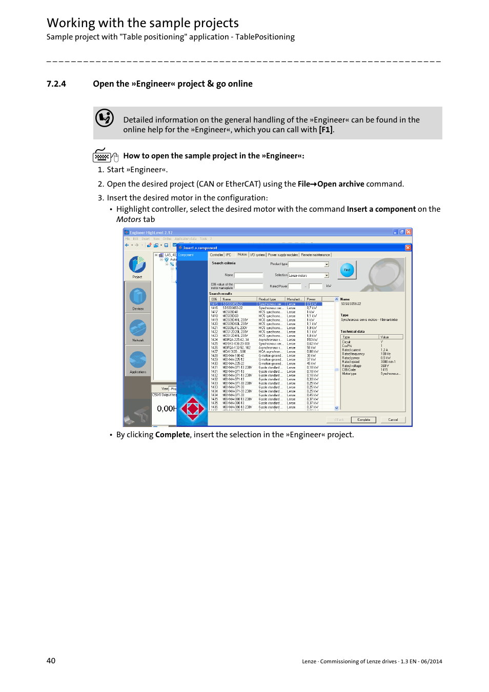 4 open the »engineer« project & go online, Engineer, Open the »engineer« project & go online | Working with the sample projects | Lenze PLC Designer R3-x User Manual | Page 40 / 159