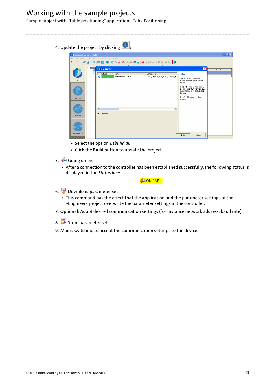 Working with the sample projects | Lenze PLC Designer R3-x User Manual | Page 41 / 159