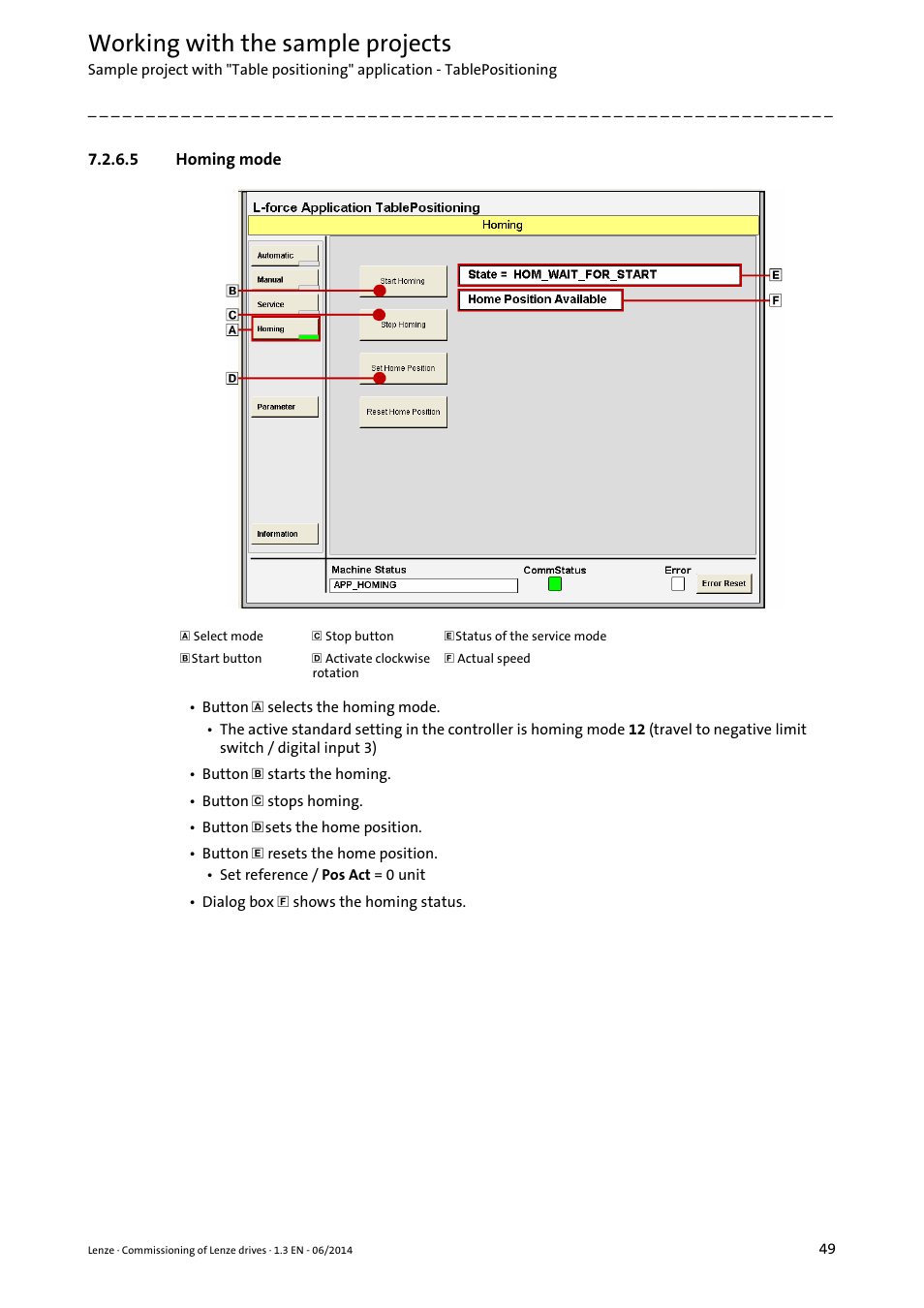 5 homing mode, Homing mode, Working with the sample projects | Lenze PLC Designer R3-x User Manual | Page 49 / 159