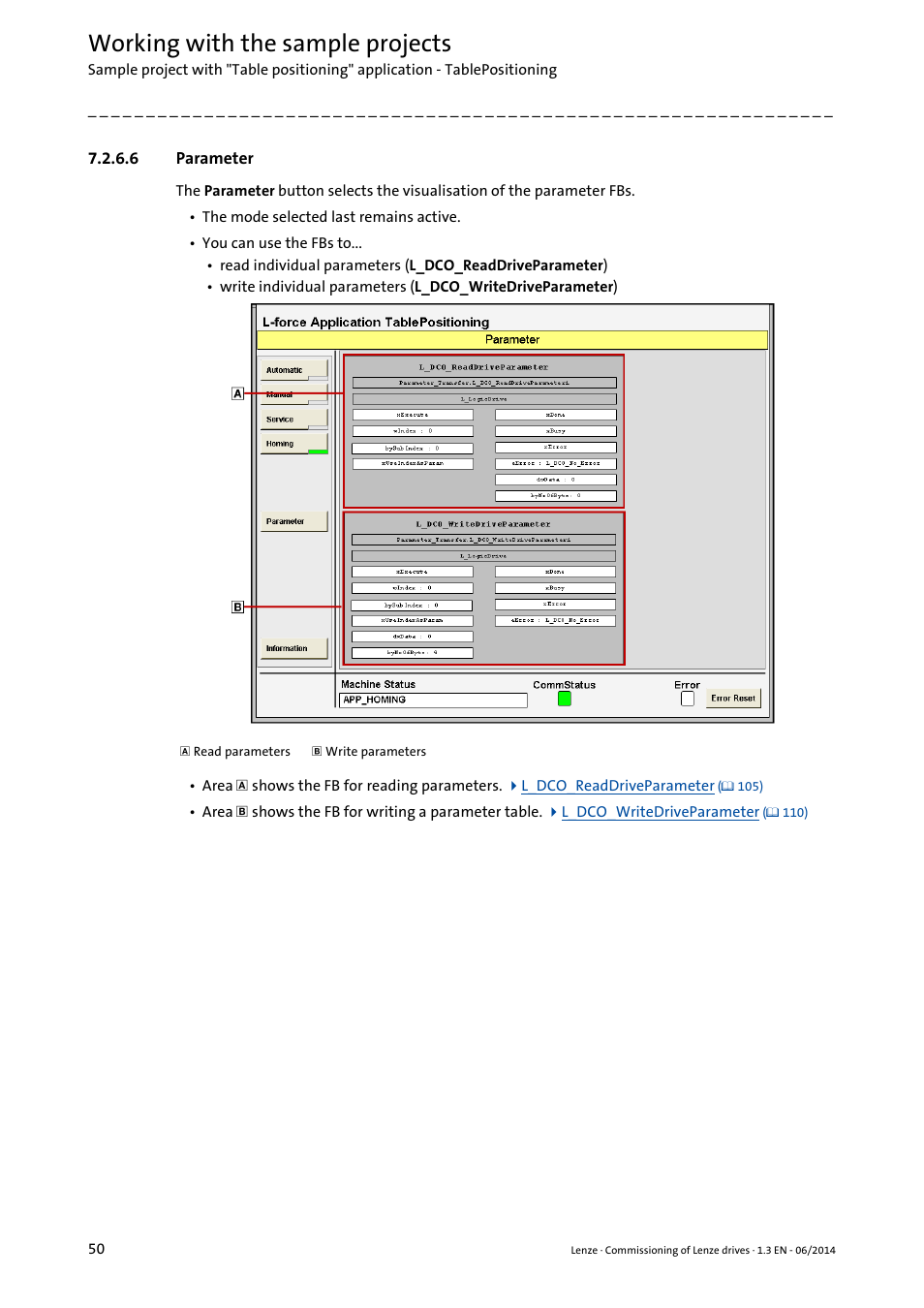 6 parameter, Parameter, Working with the sample projects | Lenze PLC Designer R3-x User Manual | Page 50 / 159