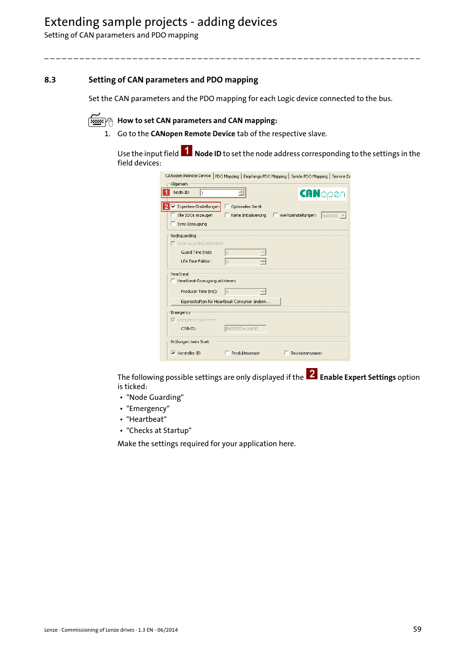 3 setting of can parameters and pdo mapping, Extending sample projects - adding devices | Lenze PLC Designer R3-x User Manual | Page 59 / 159