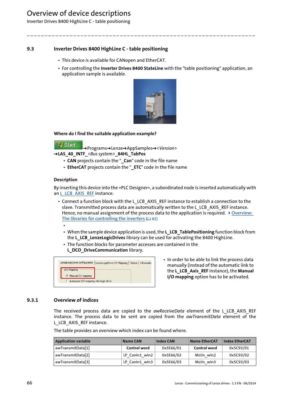 1 overview of indices, Overview of device descriptions | Lenze PLC Designer R3-x User Manual | Page 66 / 159
