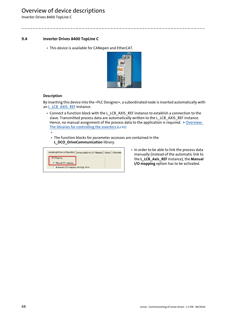 4 inverter drives 8400 topline c, Overview of device descriptions | Lenze PLC Designer R3-x User Manual | Page 68 / 159