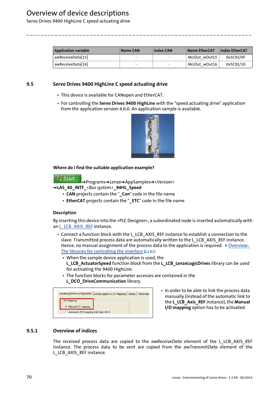 1 overview of indices, Overview of device descriptions | Lenze PLC Designer R3-x User Manual | Page 70 / 159