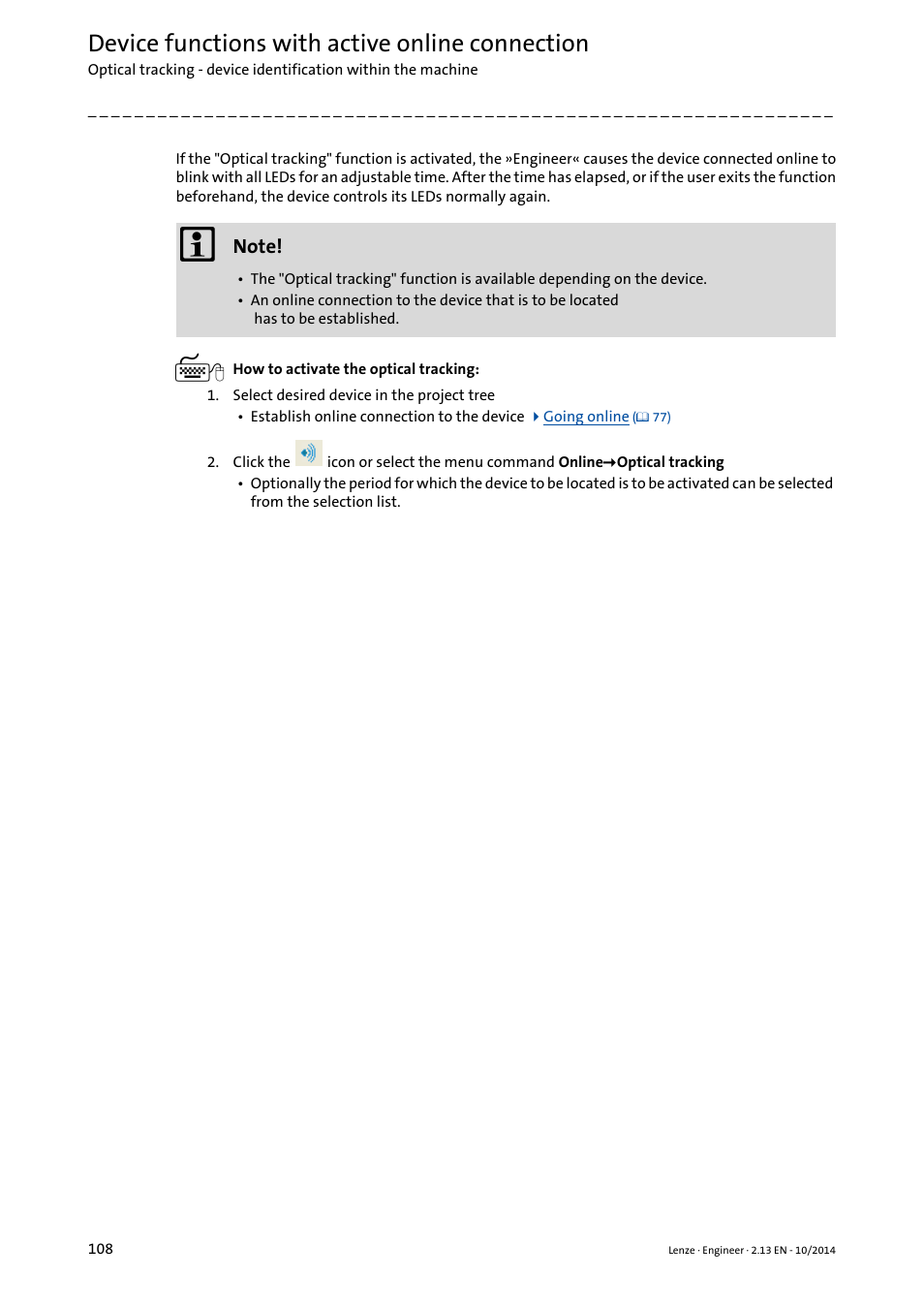 Device functions with active online connection | Lenze Engineer v2.21 User Manual | Page 108 / 312