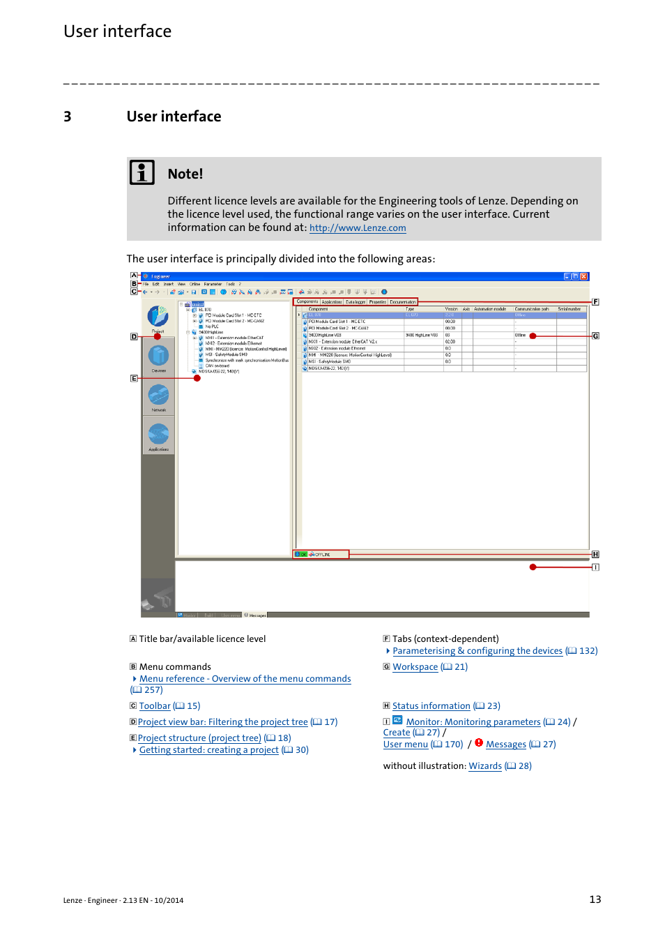 3 user interface, User interface, User interface ( 13) | 3user interface | Lenze Engineer v2.21 User Manual | Page 13 / 312