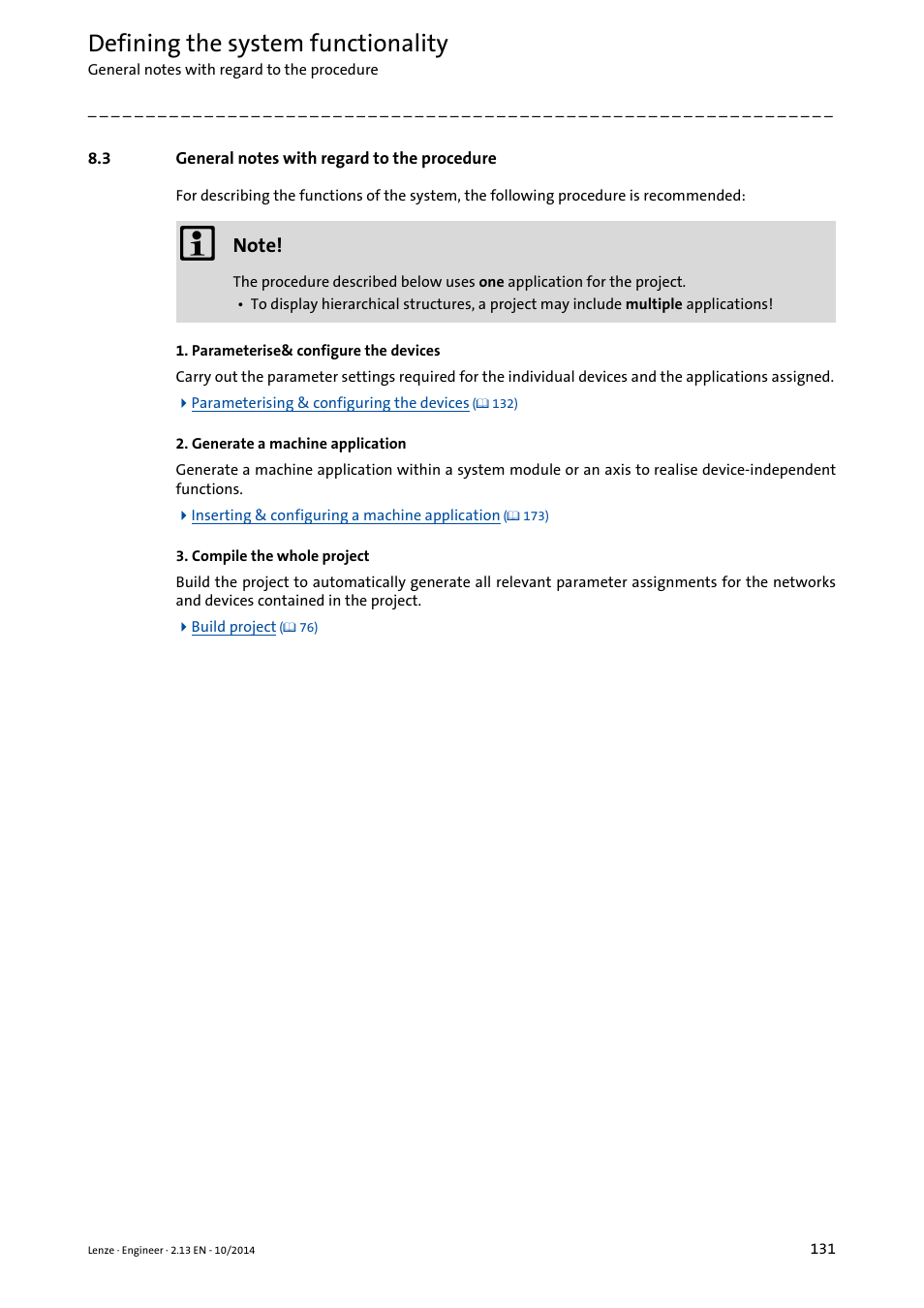 3 general notes with regard to the procedure, General notes with regard to the procedure, Defining the system functionality | Lenze Engineer v2.21 User Manual | Page 131 / 312