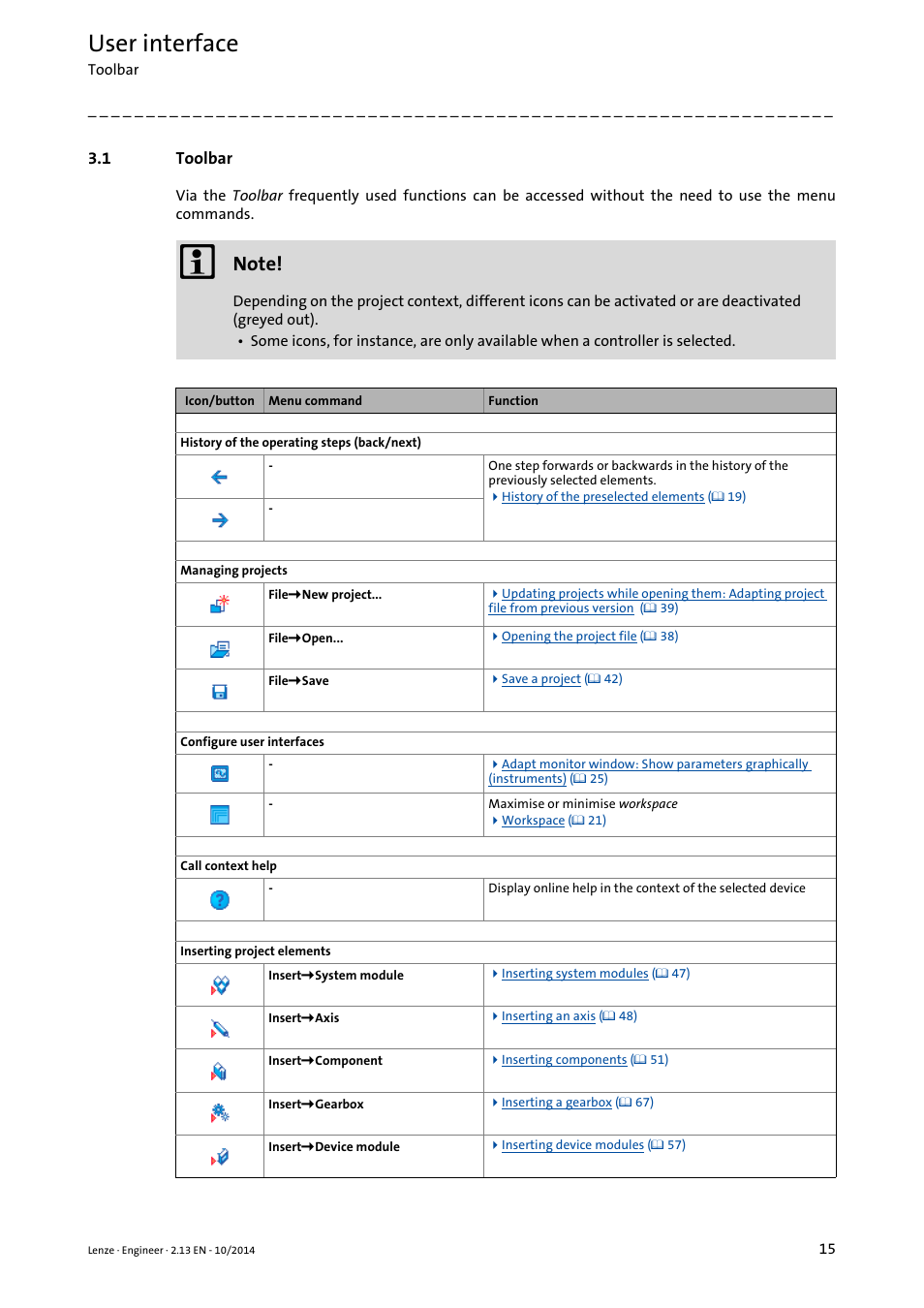 1 toolbar, Toolbar, Toolbar ( 15) | User interface | Lenze Engineer v2.21 User Manual | Page 15 / 312