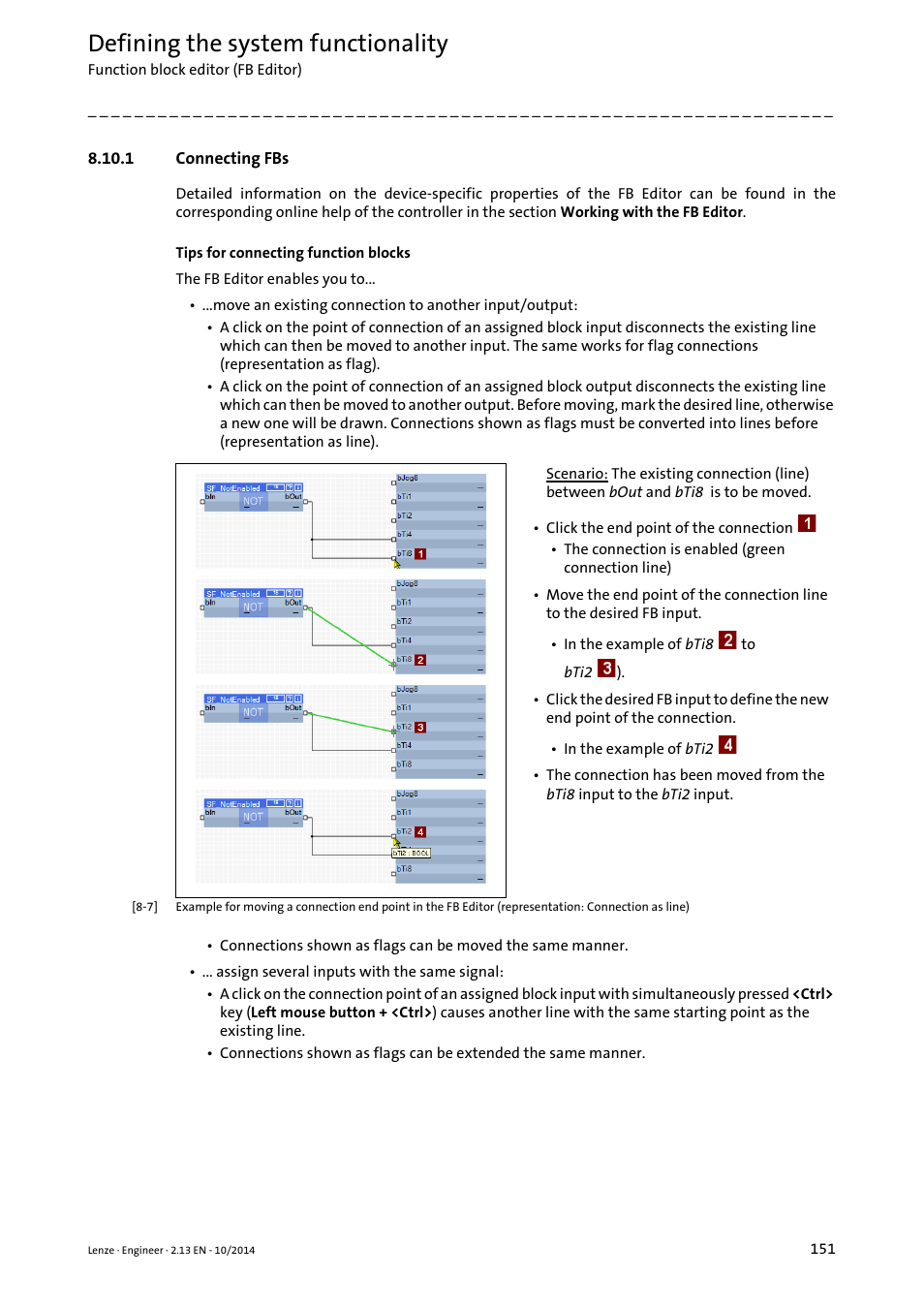 1 connecting fbs, Defining the system functionality | Lenze Engineer v2.21 User Manual | Page 151 / 312