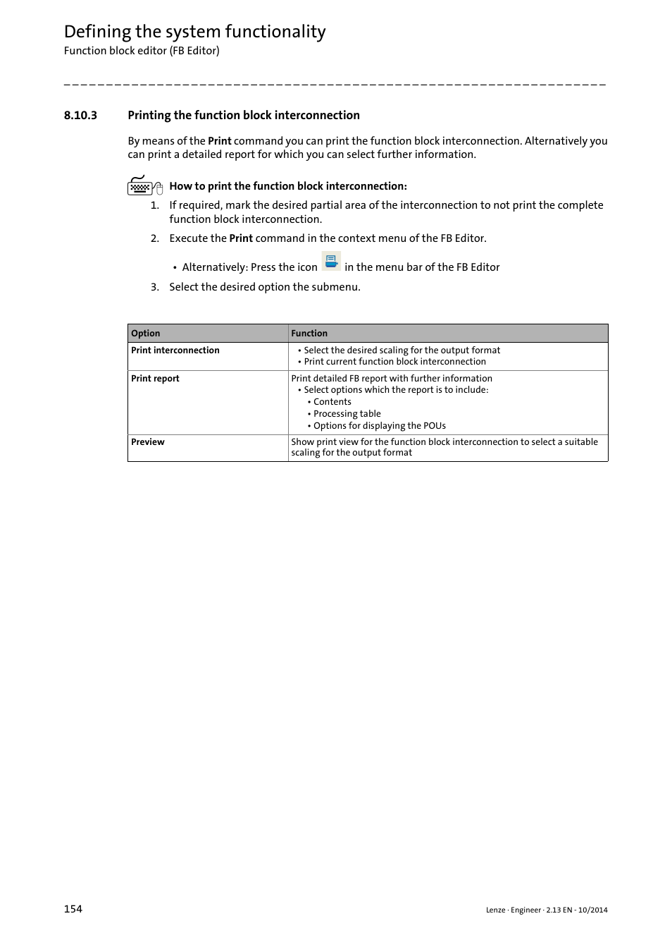 3 printing the function block interconnection, Defining the system functionality | Lenze Engineer v2.21 User Manual | Page 154 / 312