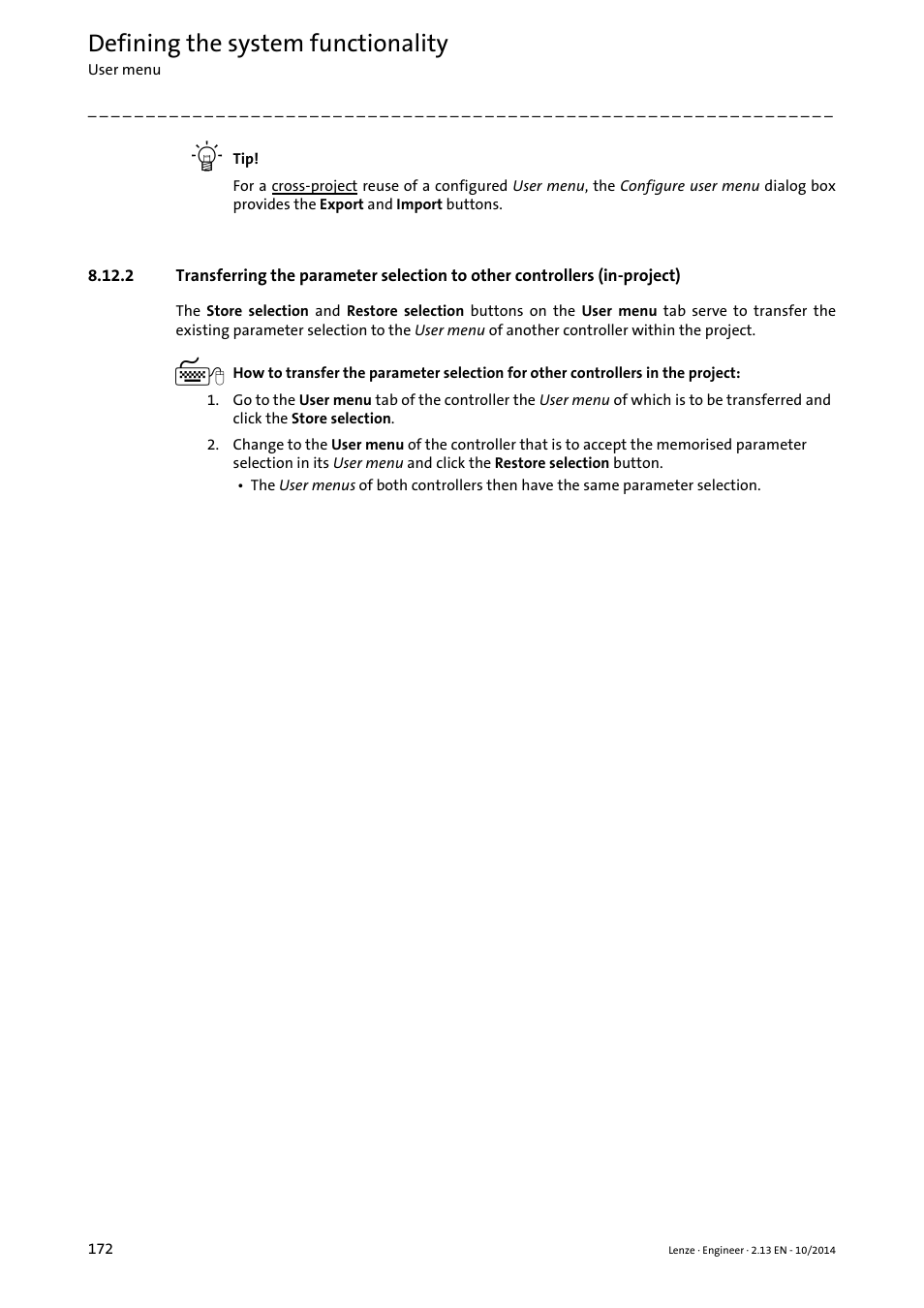 Defining the system functionality | Lenze Engineer v2.21 User Manual | Page 172 / 312