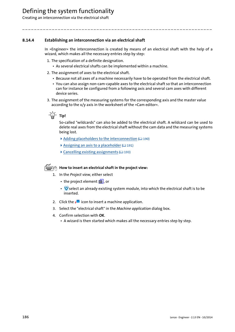 Establishing an interconnection, Via an electrical shaft, Defining the system functionality | Lenze Engineer v2.21 User Manual | Page 186 / 312