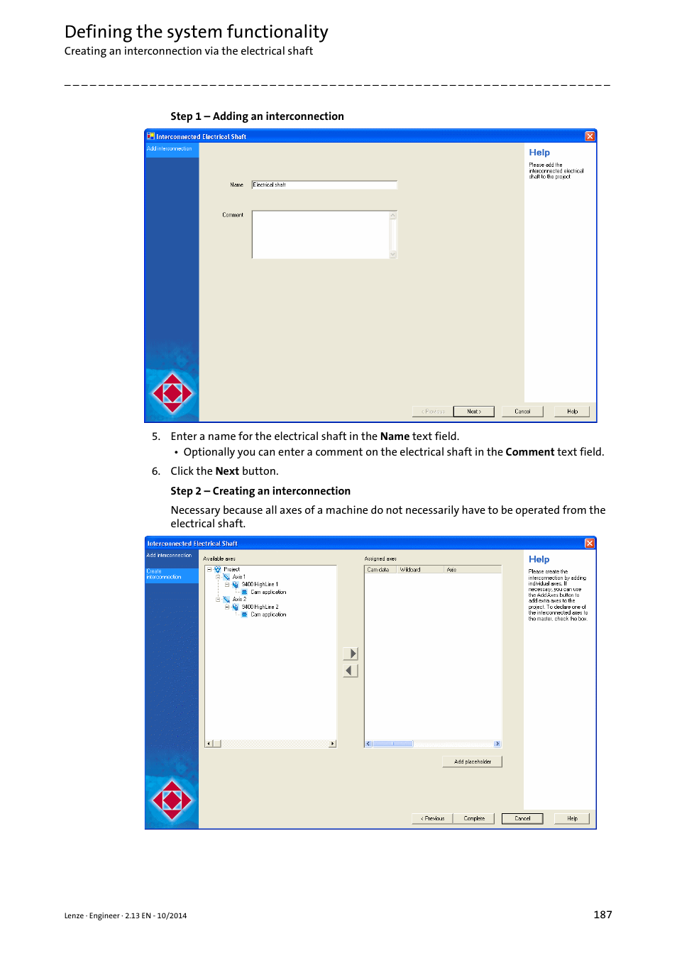 Defining the system functionality | Lenze Engineer v2.21 User Manual | Page 187 / 312