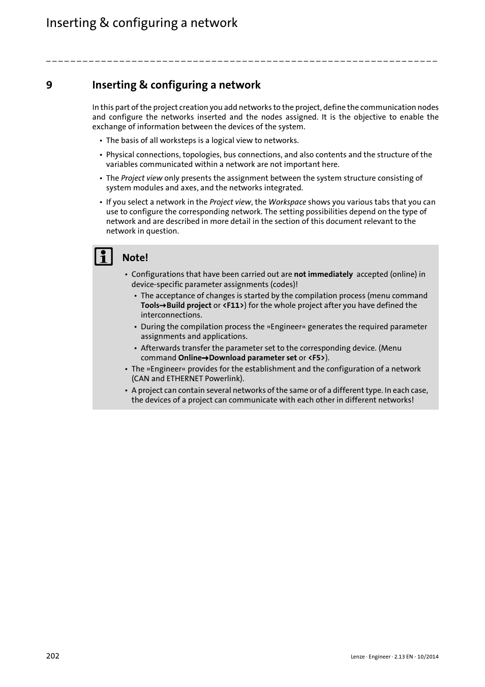 9 inserting & configuring a network, Inserting & configuring a network, 9inserting & configuring a network | Lenze Engineer v2.21 User Manual | Page 202 / 312