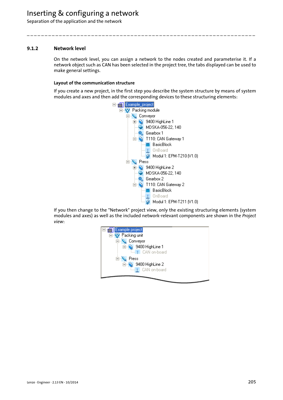 2 network level, Network level, Objects | Inserting & configuring a network | Lenze Engineer v2.21 User Manual | Page 205 / 312