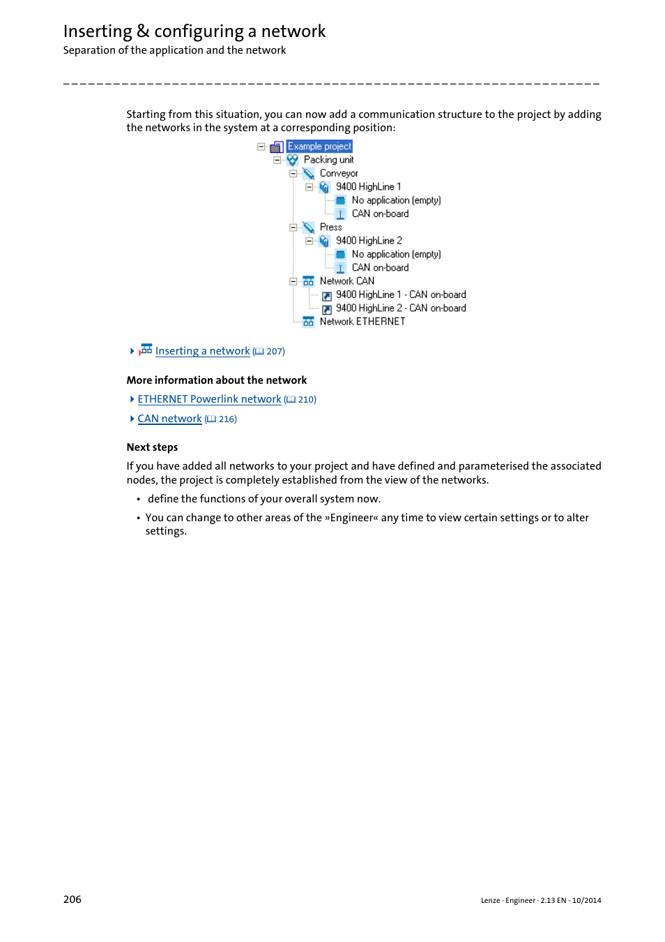 Inserting & configuring a network | Lenze Engineer v2.21 User Manual | Page 206 / 312