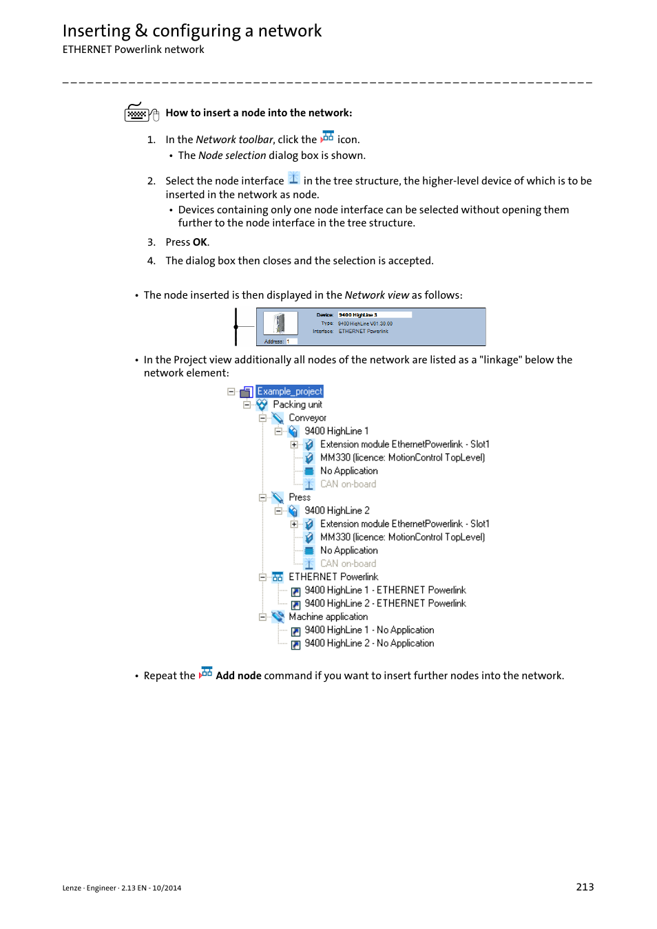 Inserting & configuring a network | Lenze Engineer v2.21 User Manual | Page 213 / 312