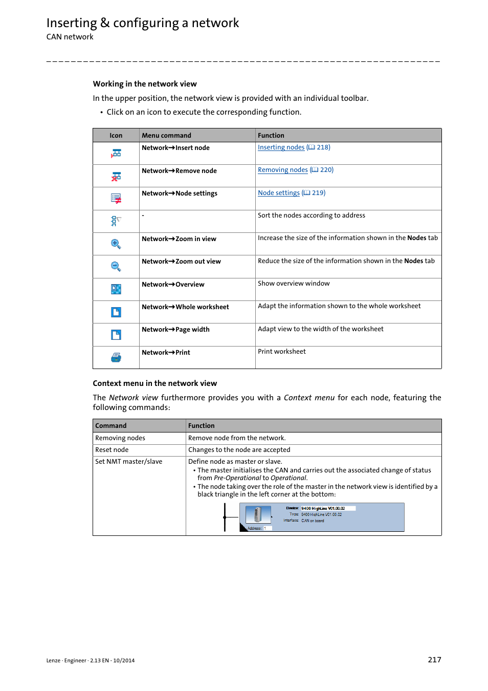 Inserting & configuring a network | Lenze Engineer v2.21 User Manual | Page 217 / 312