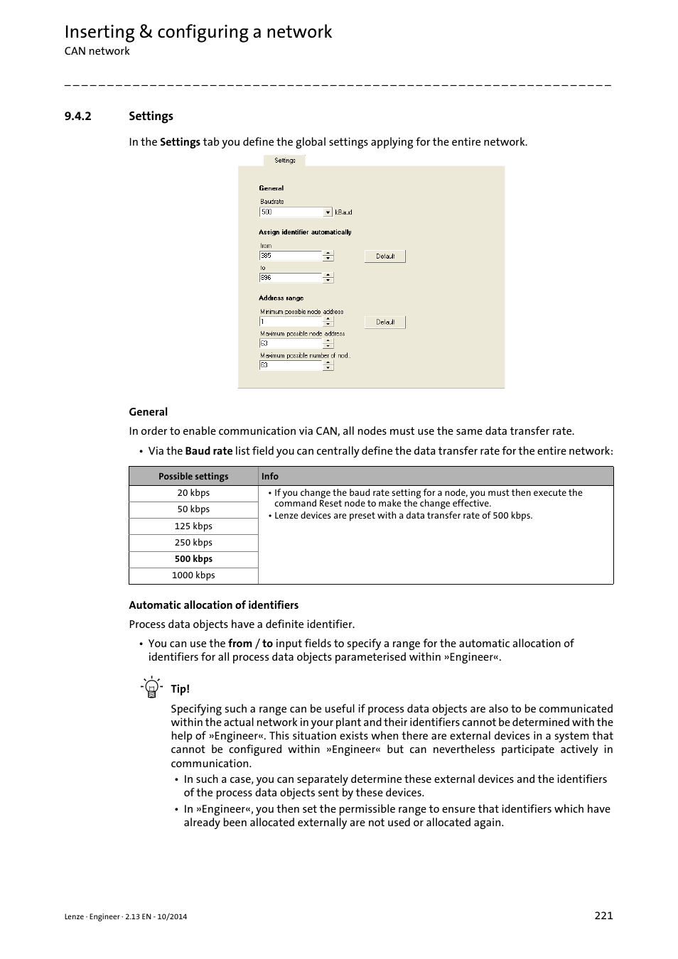2 settings, Settings, Settings ( 221) | Inserting & configuring a network | Lenze Engineer v2.21 User Manual | Page 221 / 312