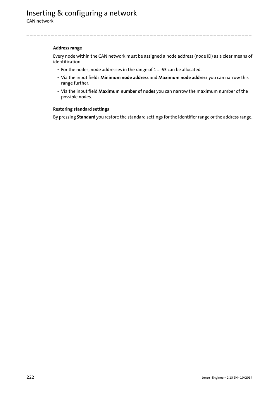 Inserting & configuring a network | Lenze Engineer v2.21 User Manual | Page 222 / 312