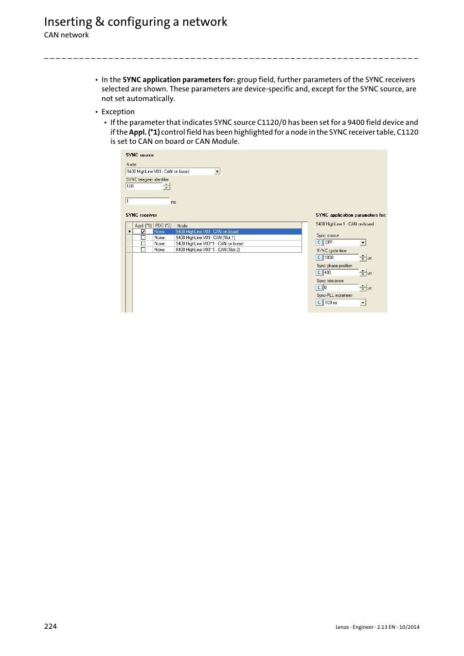 Inserting & configuring a network | Lenze Engineer v2.21 User Manual | Page 224 / 312