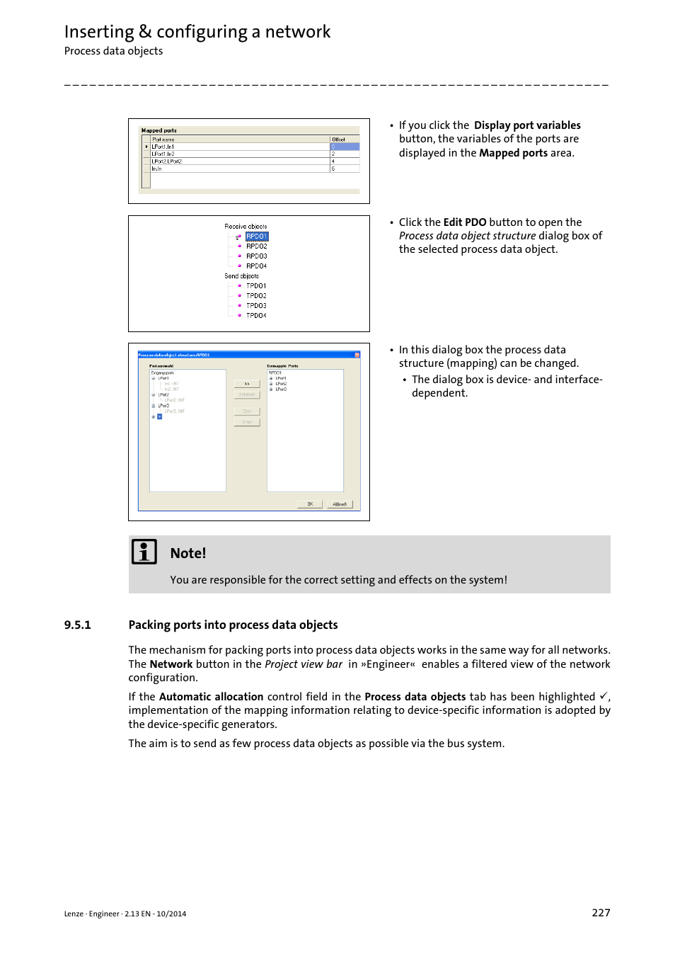 1 packing ports into process data objects, Packing ports into process data objects, Inserting & configuring a network | Lenze Engineer v2.21 User Manual | Page 227 / 312