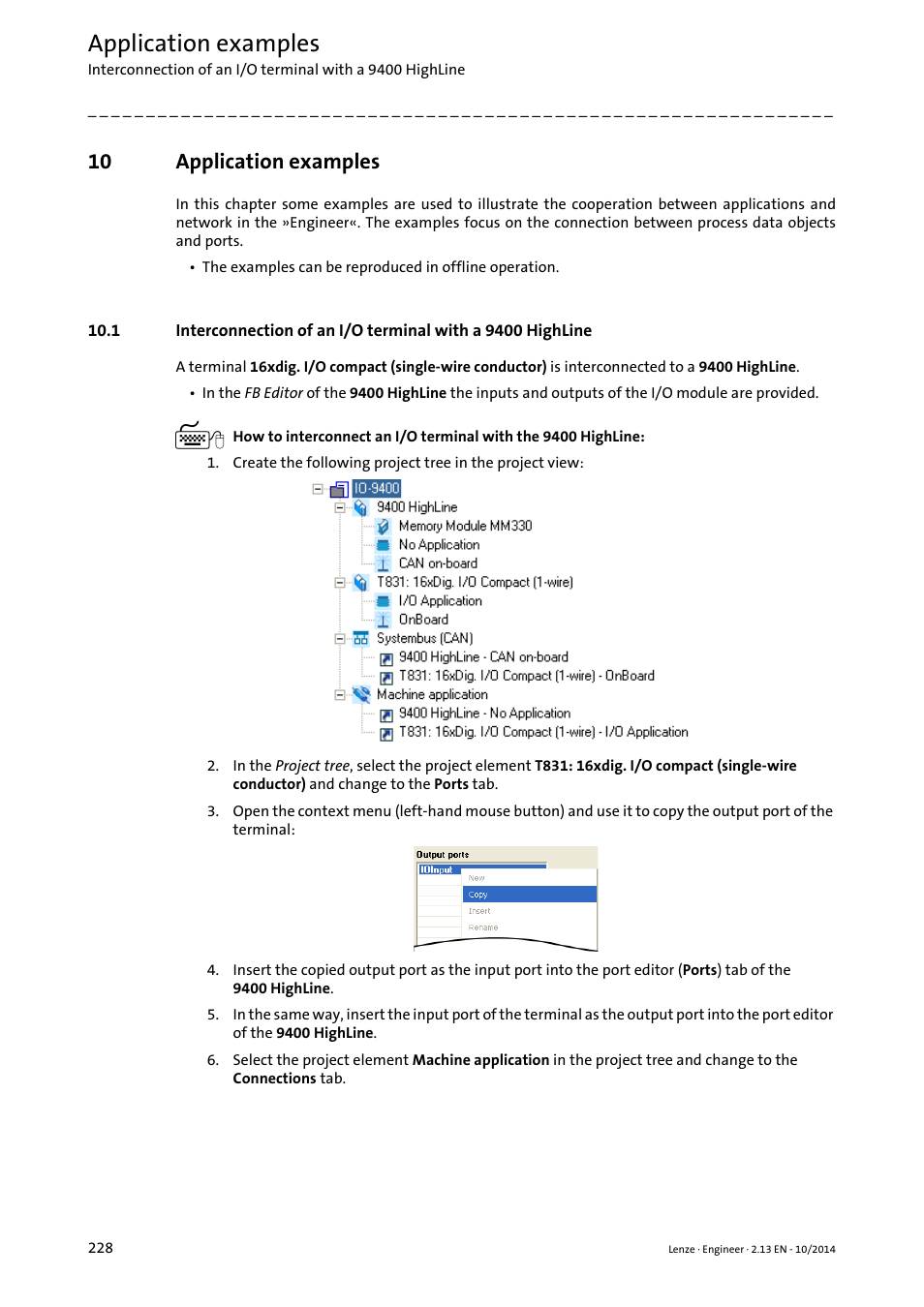 10 application examples, Application examples | Lenze Engineer v2.21 User Manual | Page 228 / 312