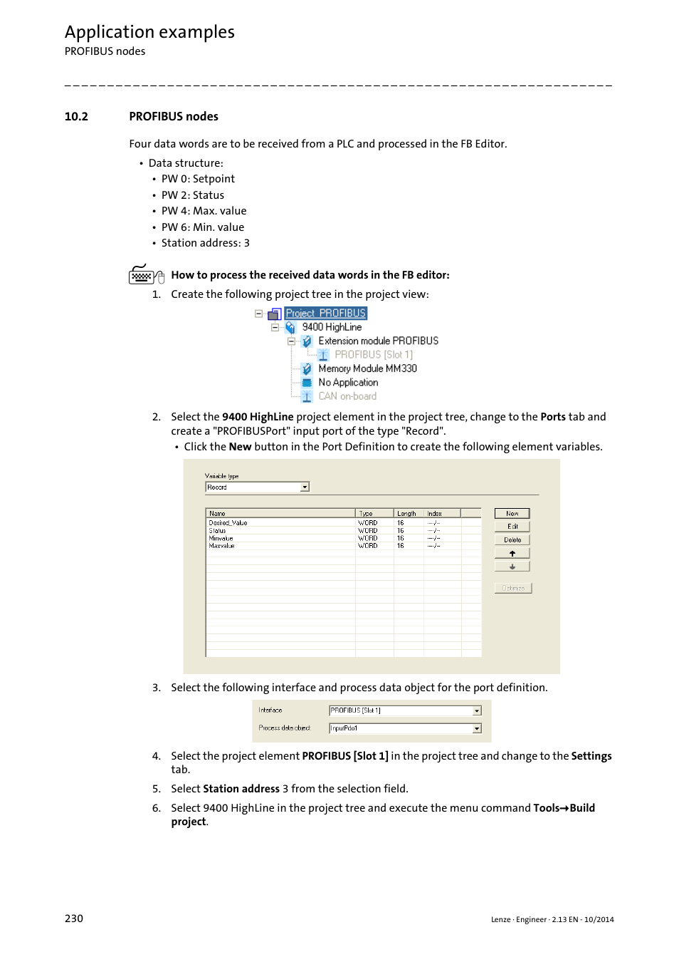 2 profibus nodes, Application examples | Lenze Engineer v2.21 User Manual | Page 230 / 312