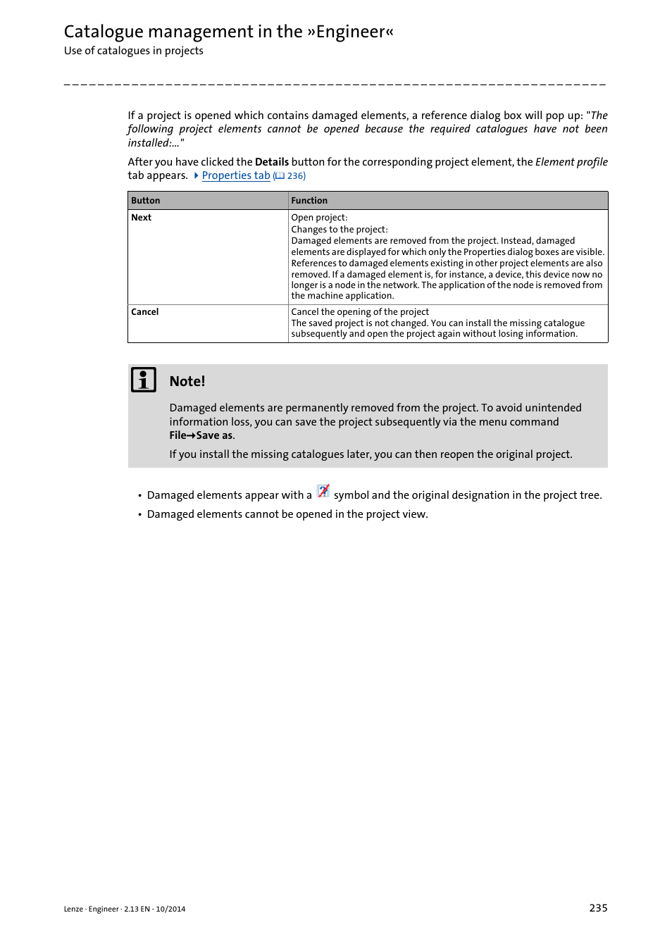 Catalogue management in the »engineer | Lenze Engineer v2.21 User Manual | Page 235 / 312