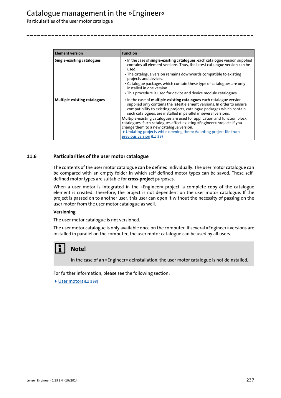 6 particularities of the user motor catalogue, Catalogue management in the »engineer | Lenze Engineer v2.21 User Manual | Page 237 / 312
