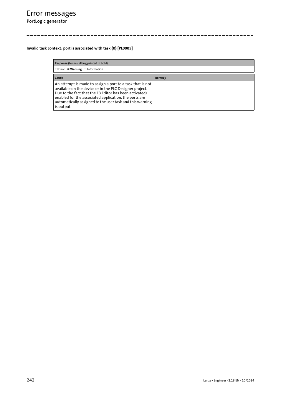 Error messages | Lenze Engineer v2.21 User Manual | Page 242 / 312