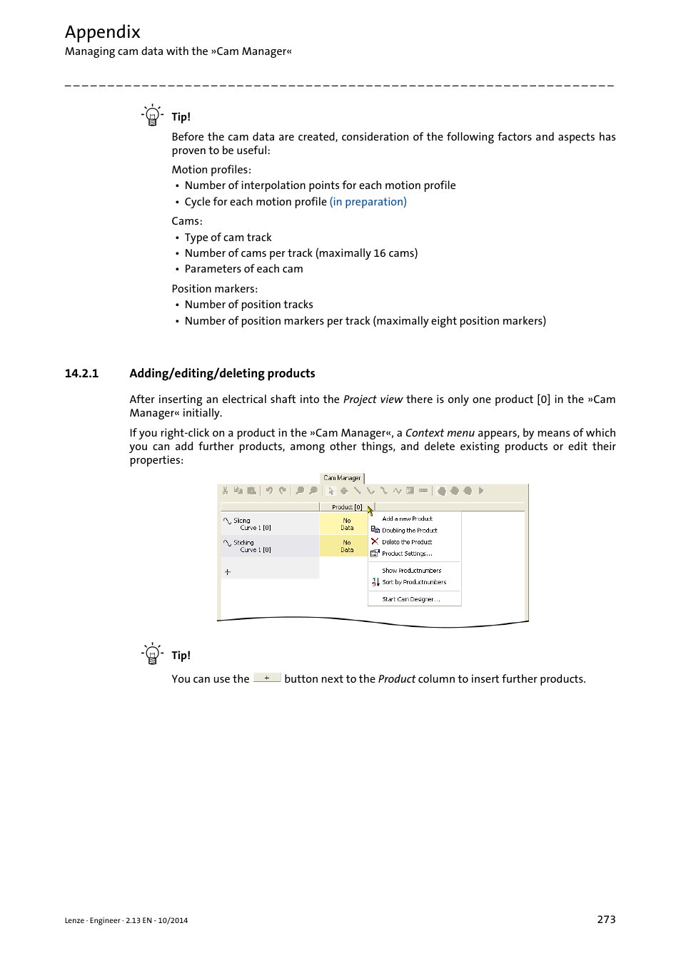1 adding/editing/deleting products, Appendix | Lenze Engineer v2.21 User Manual | Page 273 / 312