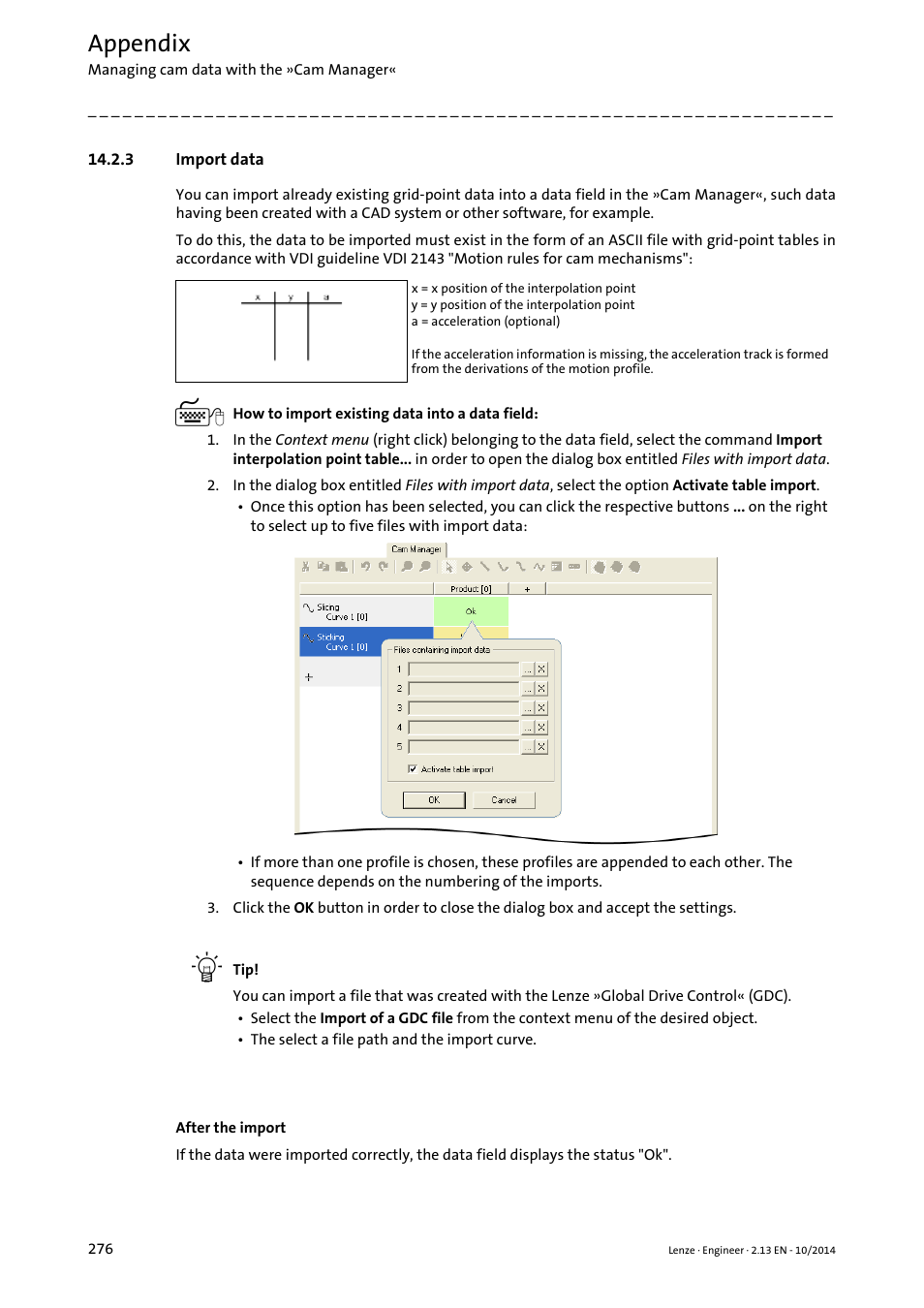 3 import data, Appendix | Lenze Engineer v2.21 User Manual | Page 276 / 312