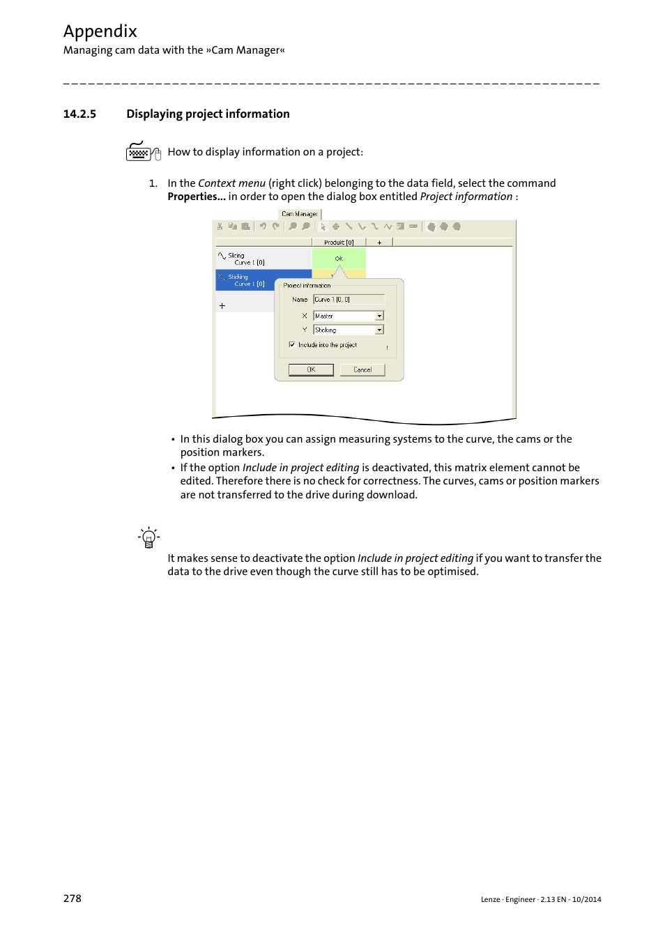 5 displaying project information, Appendix | Lenze Engineer v2.21 User Manual | Page 278 / 312