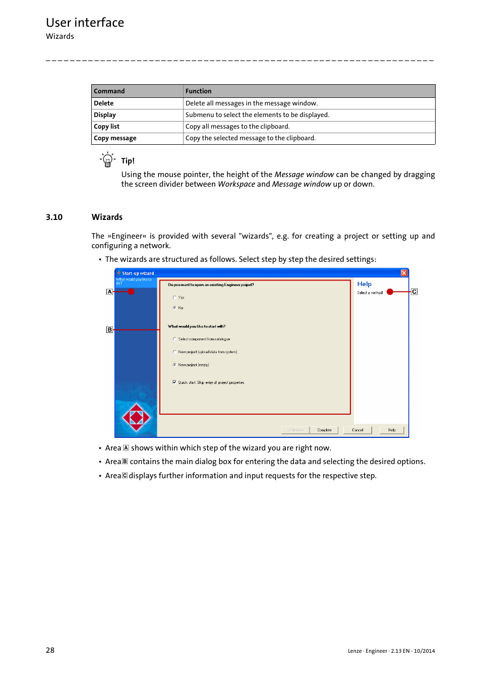 10 wizards, Wizards ( 28), User interface | Lenze Engineer v2.21 User Manual | Page 28 / 312