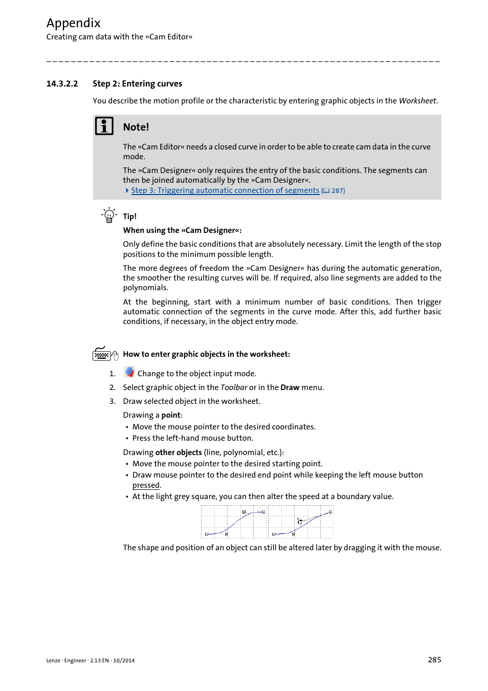 2 step 2: entering curves, Step 2: entering curves, Appendix | Lenze Engineer v2.21 User Manual | Page 285 / 312