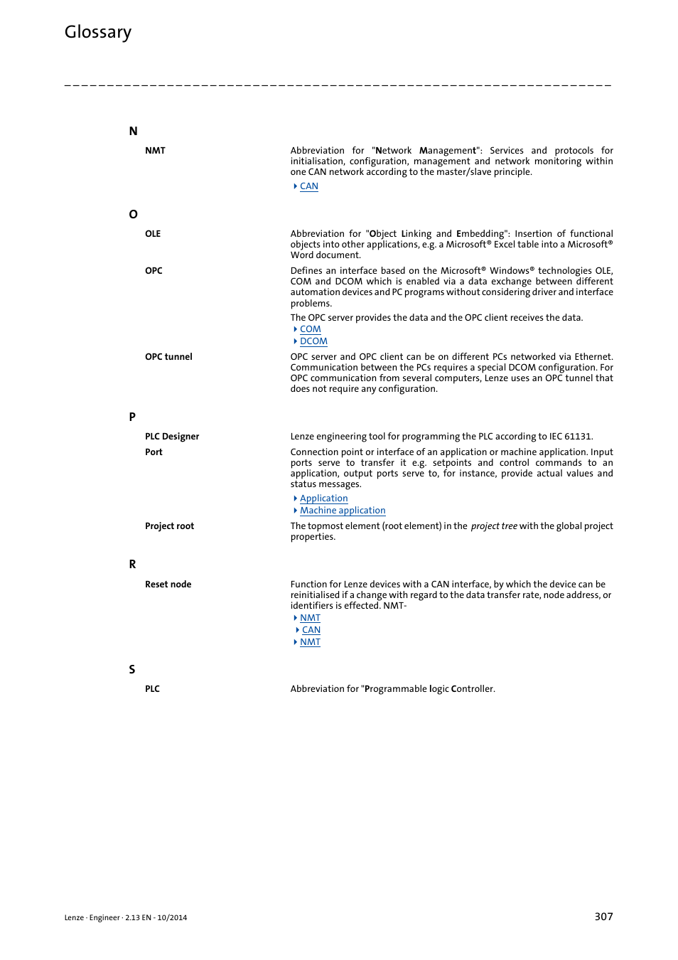 Project root including the, Ttached to the project root, fo, Glossary | Lenze Engineer v2.21 User Manual | Page 307 / 312