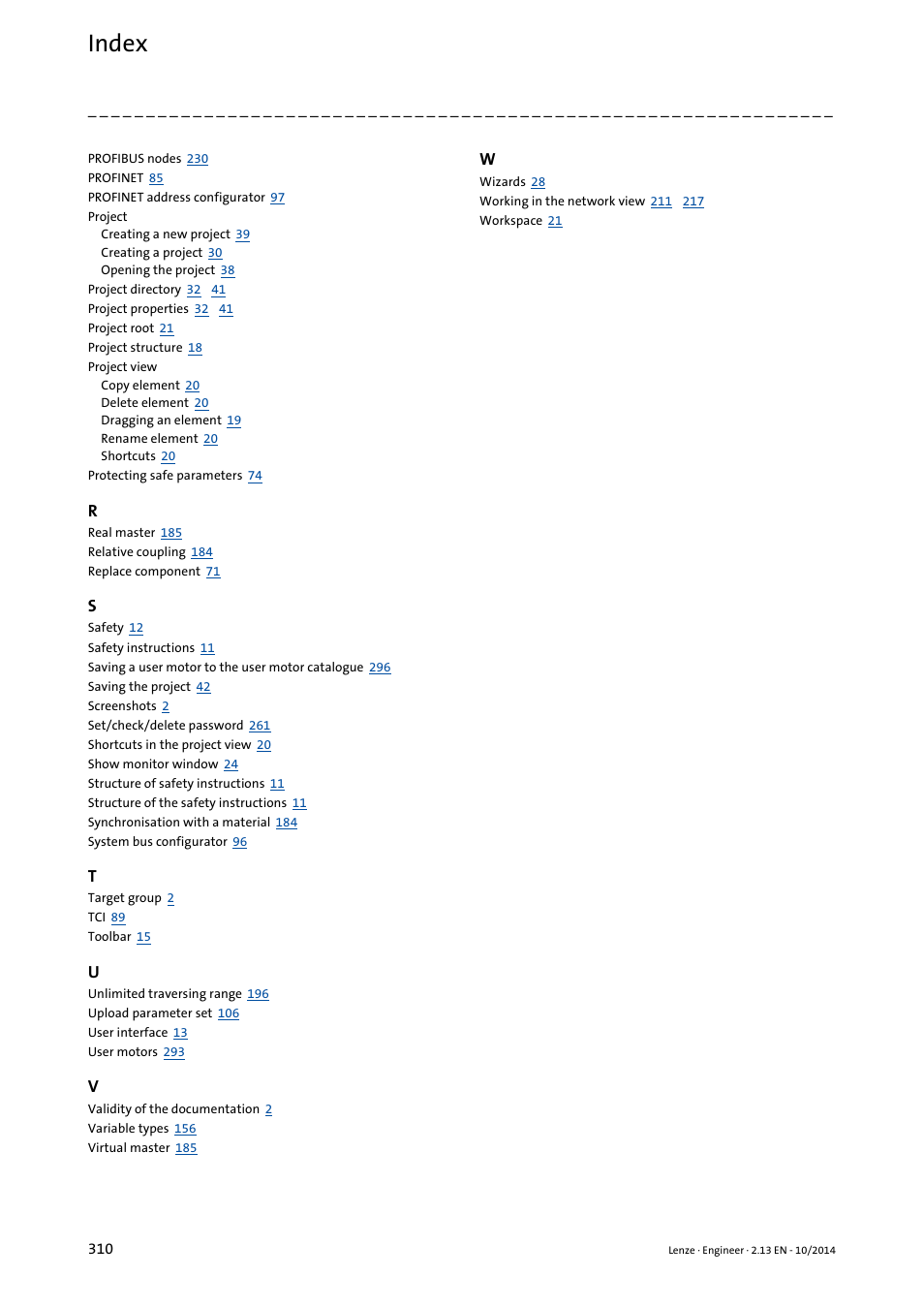 Index | Lenze Engineer v2.21 User Manual | Page 310 / 312