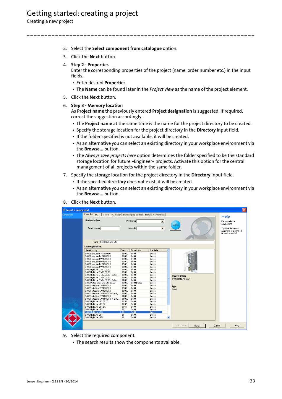 Getting started: creating a project | Lenze Engineer v2.21 User Manual | Page 33 / 312