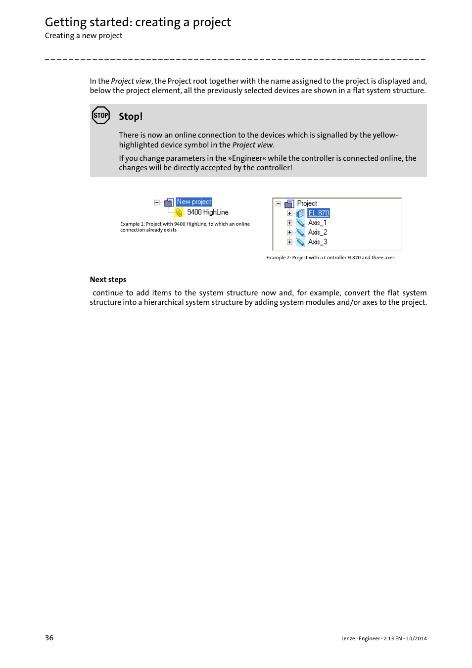 Getting started: creating a project | Lenze Engineer v2.21 User Manual | Page 36 / 312