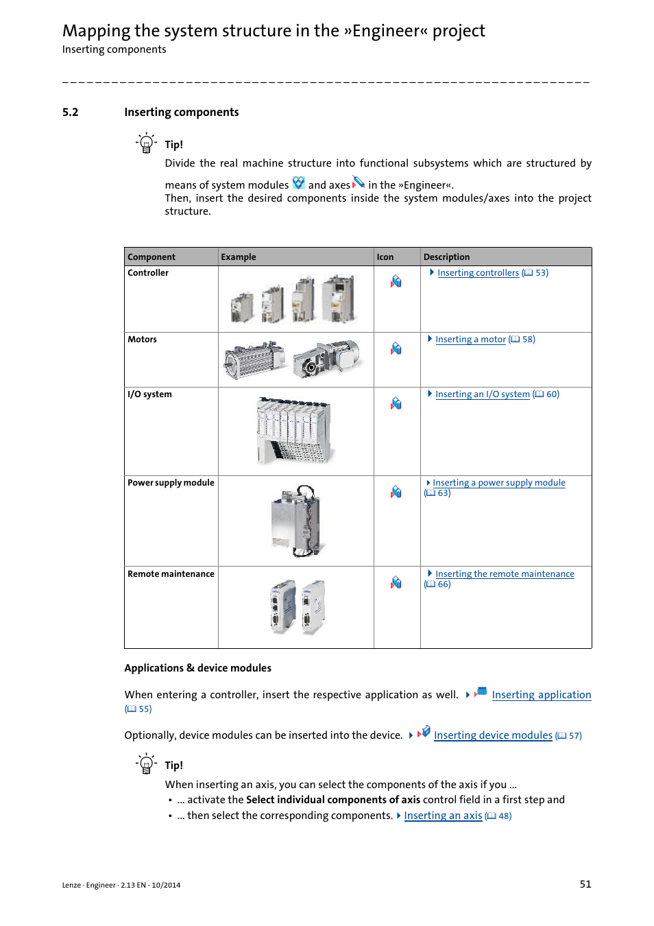 2 inserting components, Inserting components, Inserting components ( 51) | Inserting, Components | Lenze Engineer v2.21 User Manual | Page 51 / 312