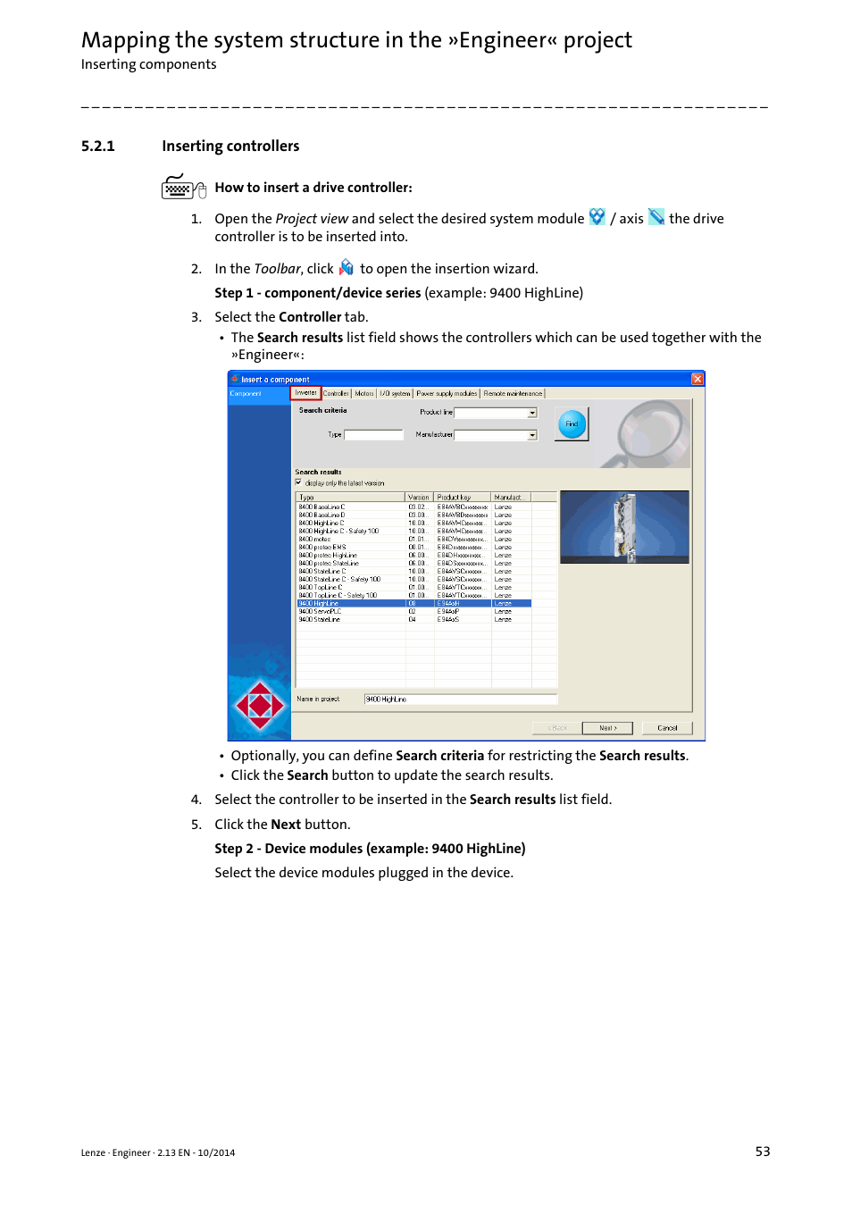 1 inserting controllers, Inserting controllers, Inserting controllers ( 53) | Lenze Engineer v2.21 User Manual | Page 53 / 312