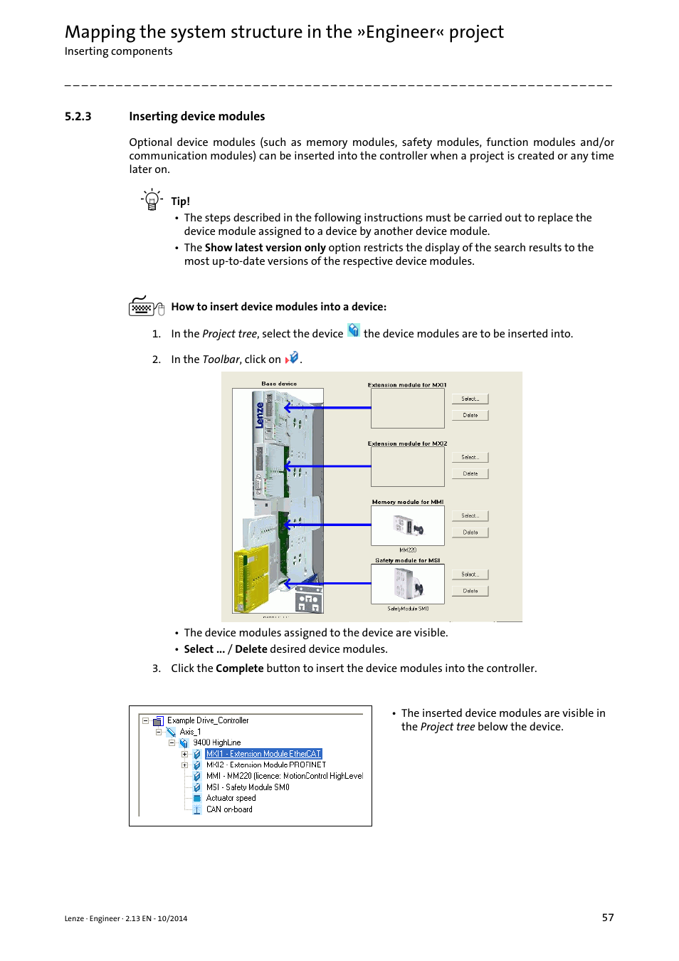 3 inserting device modules, Inserting device modules, Inserting device modules ( 57) | Lenze Engineer v2.21 User Manual | Page 57 / 312