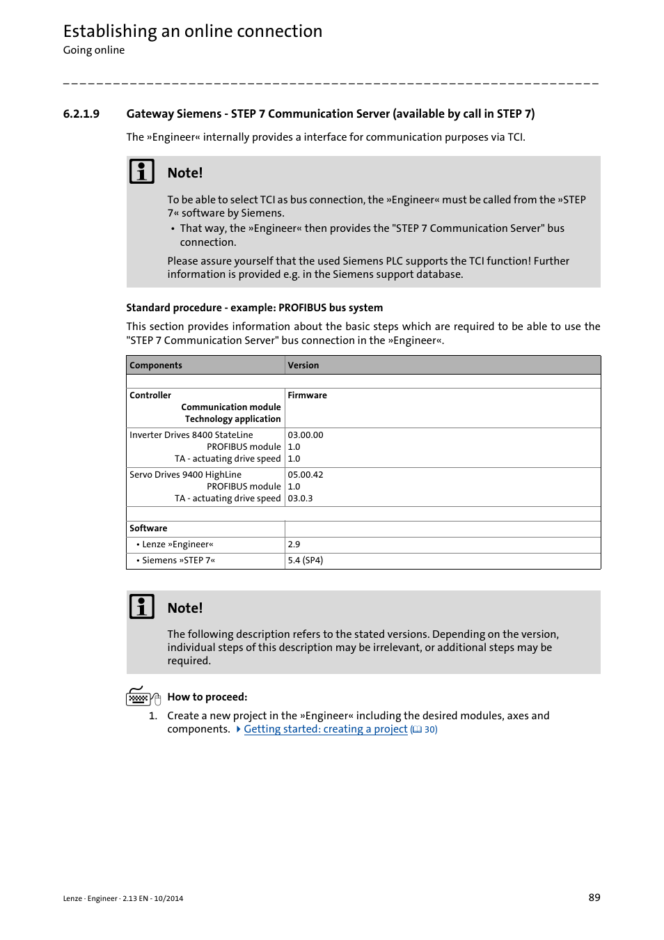 Establishing an online connection | Lenze Engineer v2.21 User Manual | Page 89 / 312