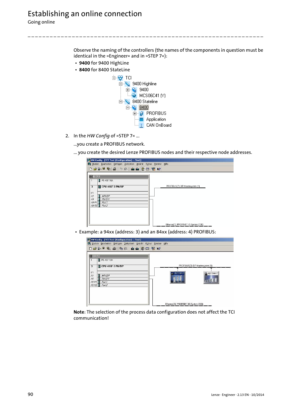 Establishing an online connection | Lenze Engineer v2.21 User Manual | Page 90 / 312