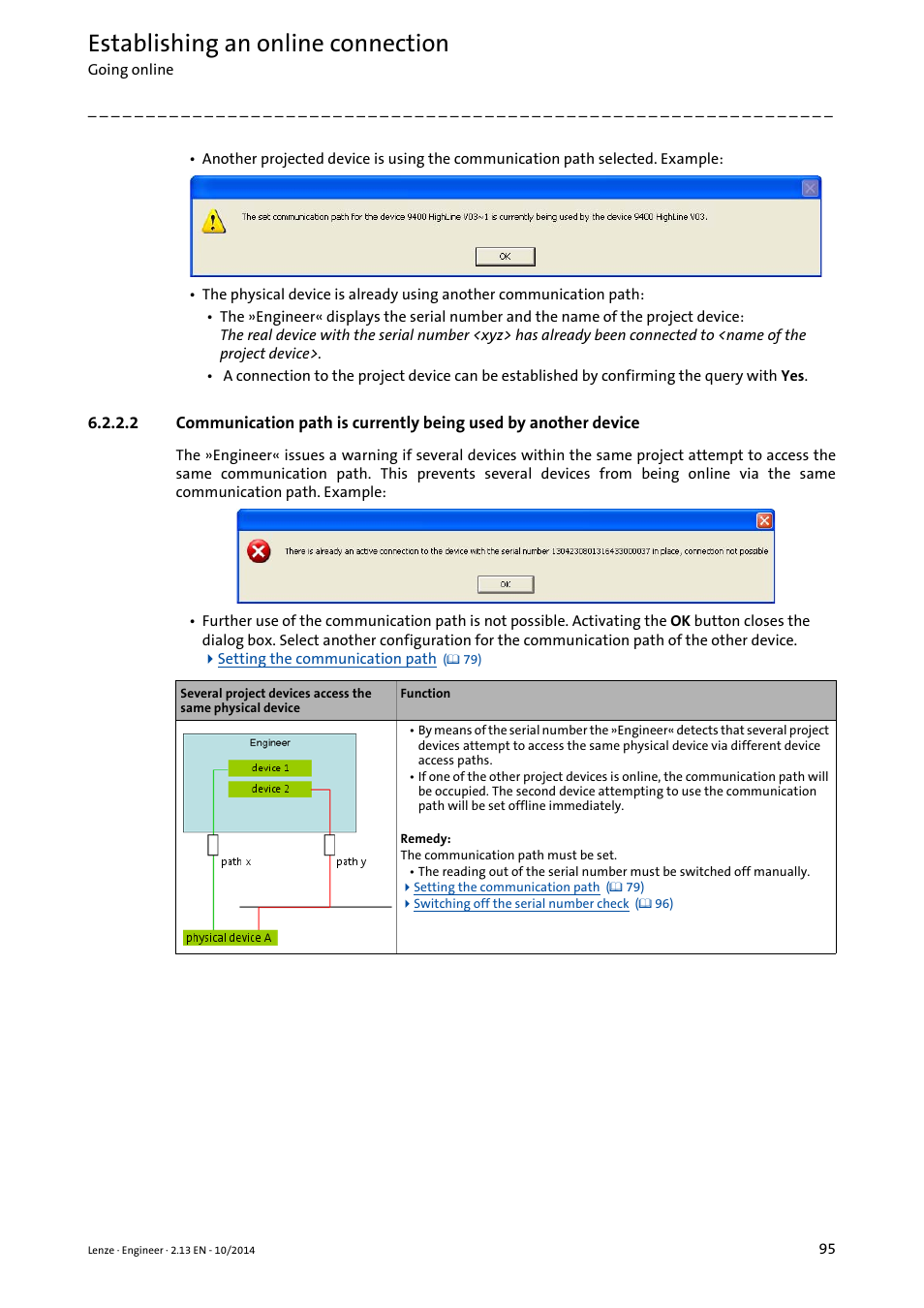 Establishing an online connection | Lenze Engineer v2.21 User Manual | Page 95 / 312