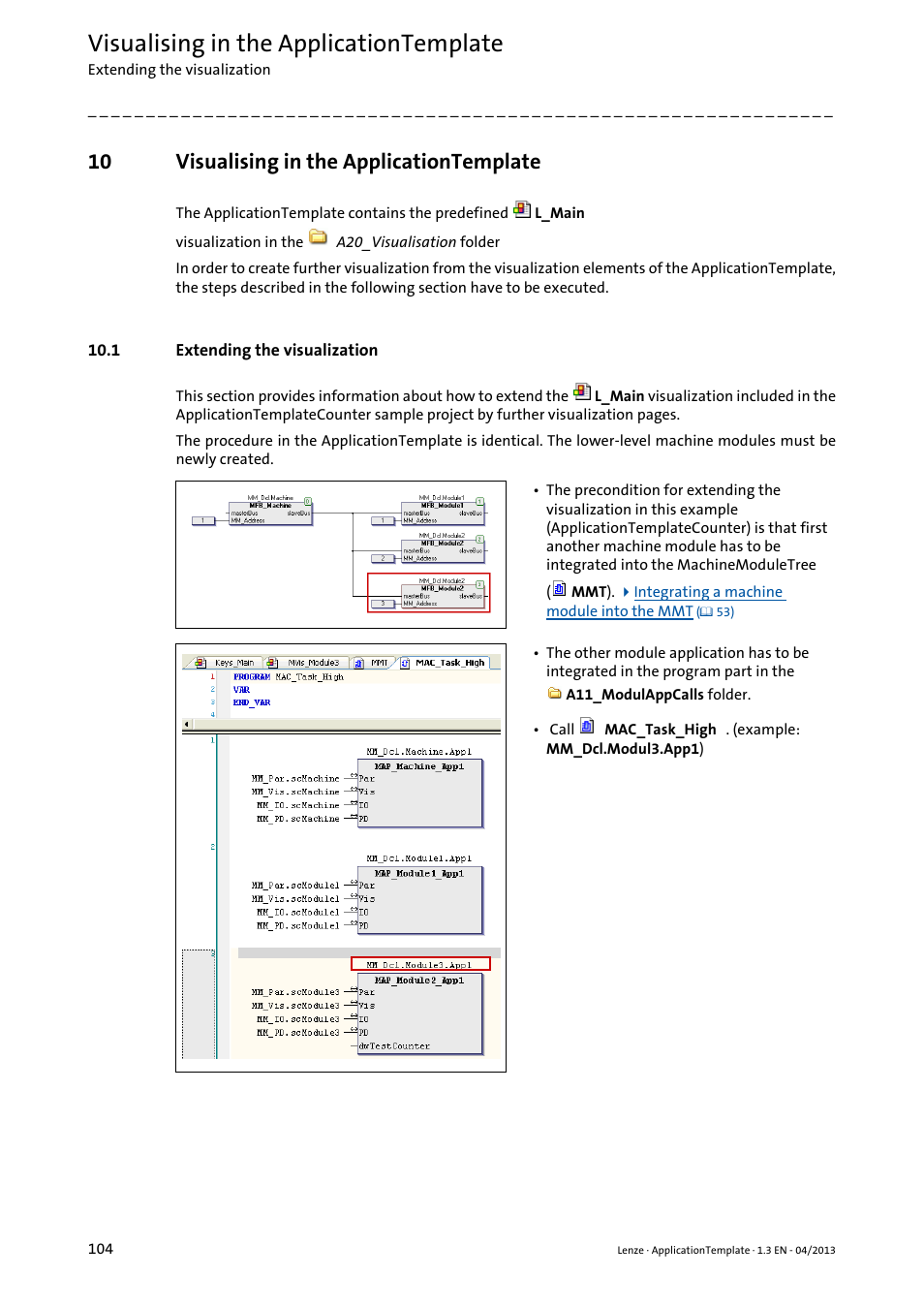 10 visualising in the applicationtemplate, 1 extending the visualization, Visualising in the applicationtemplate | Lenze PLC Designer ApplicationTemplate (PLC Designer R3-x) User Manual | Page 104 / 177